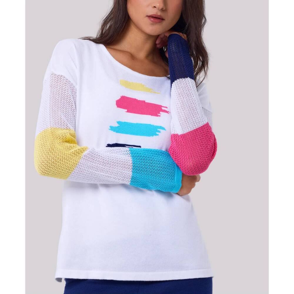 NEW ANGEL APPAREL crochet long sleeves top in white/multi